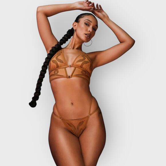 Thistle & Spire 2X Medusa Gold Thong Embroidered Snake Sexy Mystic Lingerie - Picture 2 of 9